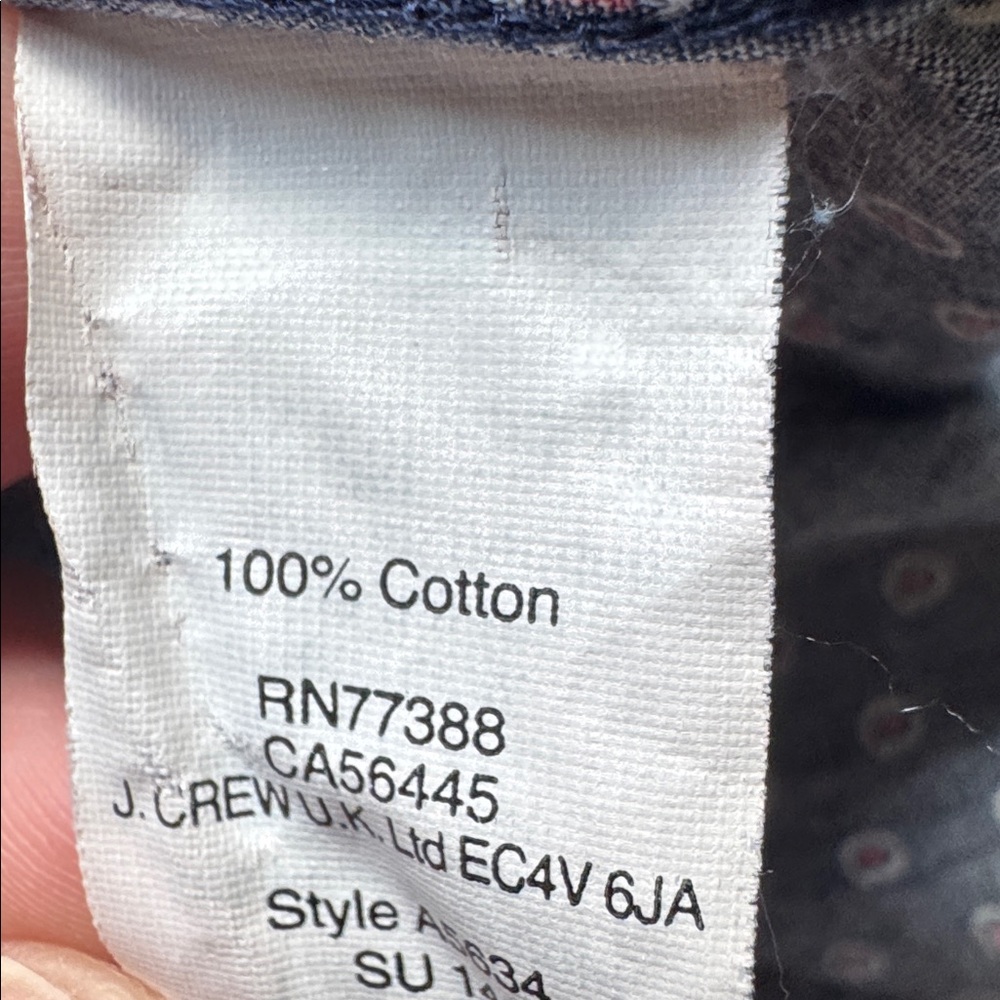 J Crew Slim Fit Navy Paisley Button Down Shirt Men Large Cotton Casual Preppy - Picture 10 of 10